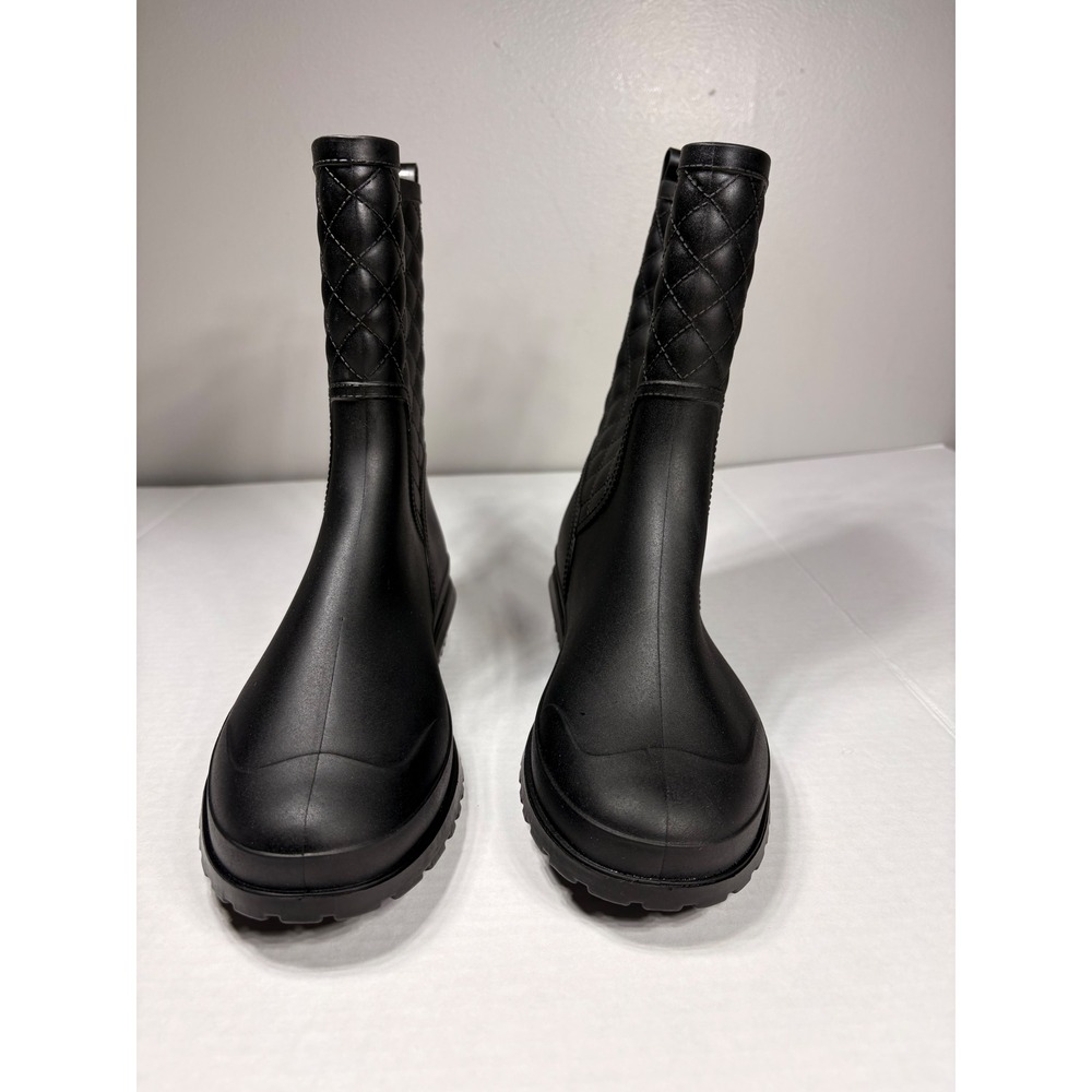 Black Quilted Rubber Rain Boots Mid Calf Waterproof‎ Lug Sole Matte Size 41 913